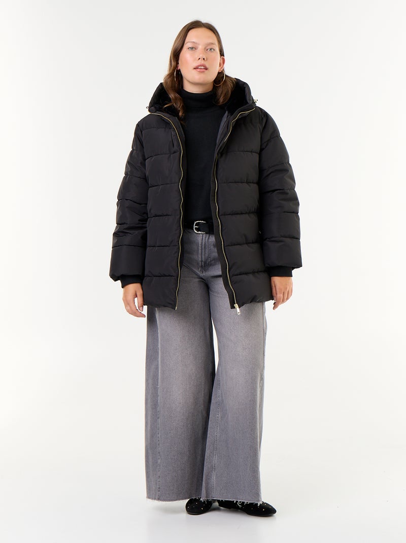 Hooded parka with faux fur lining Black - Kiabi