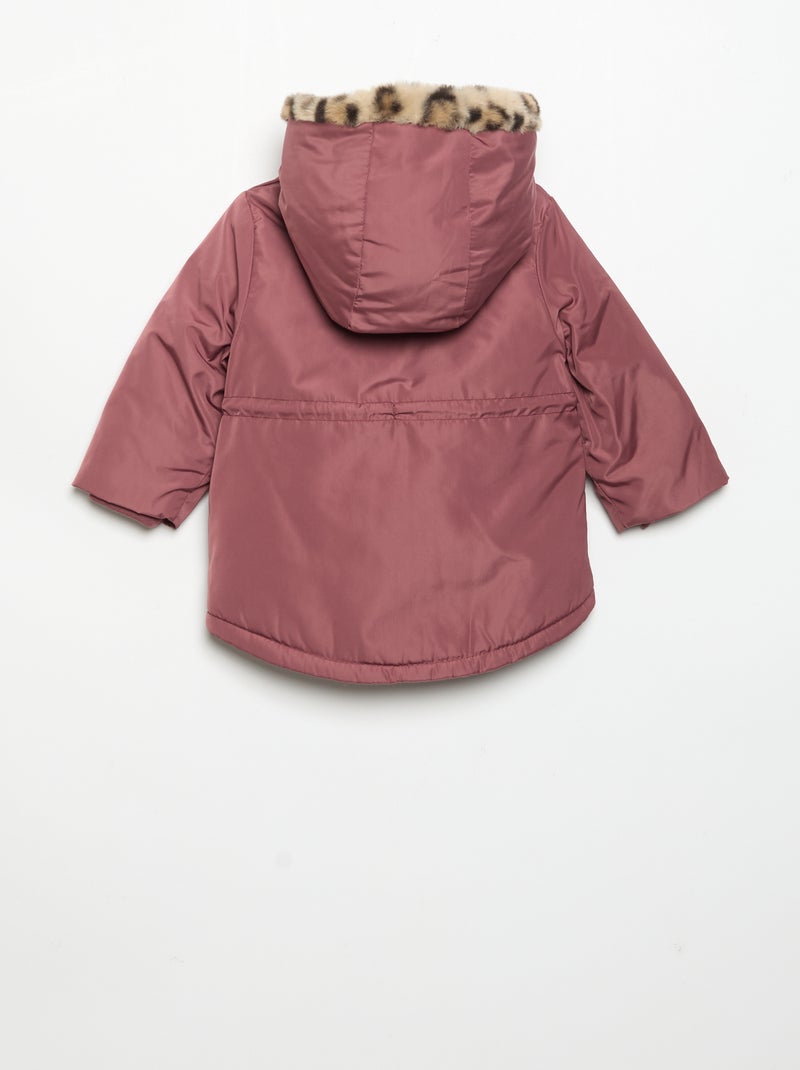 Hooded Parka with Faux Fur Lining Pink - Kiabi