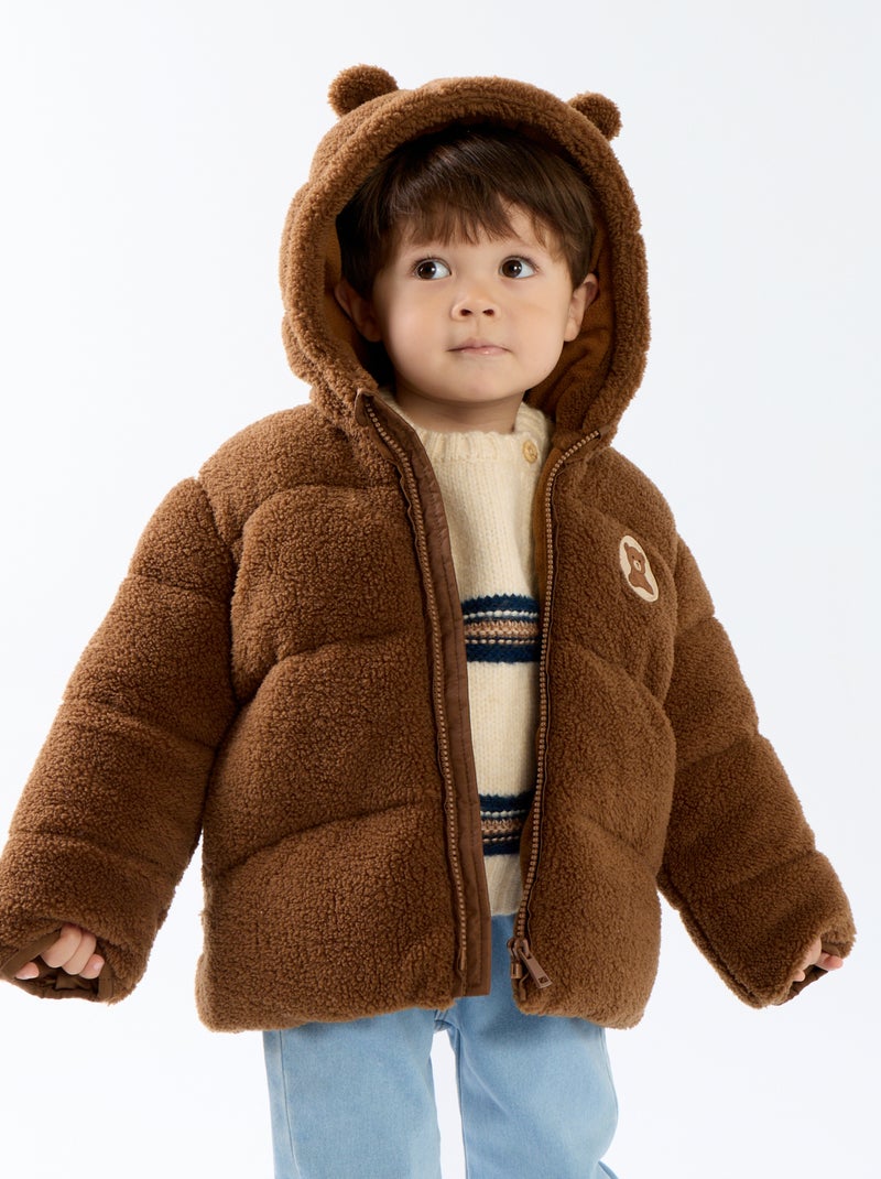 Hooded puffer jacket with ears Brown - Kiabi