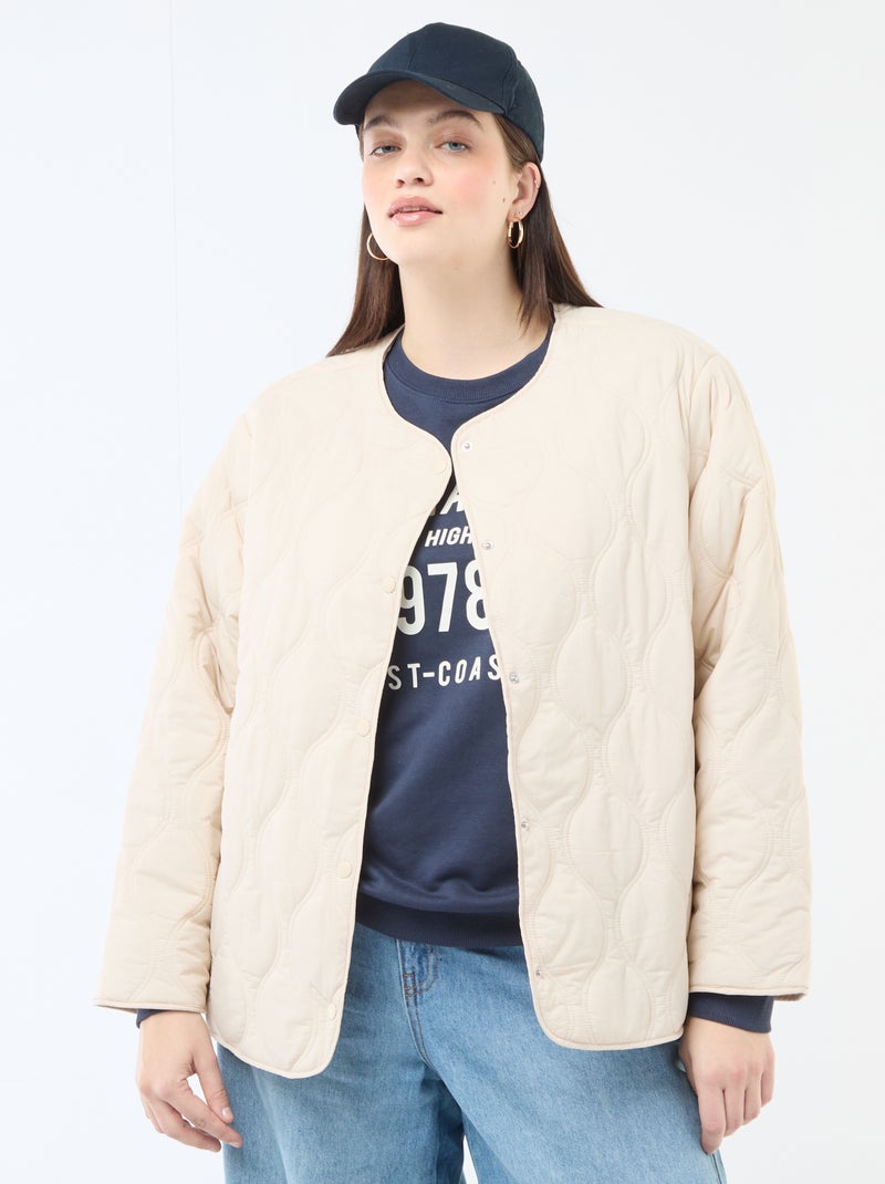 Hooded Puffer Jacket with Removable Fleece Interior Bib Beige - Kiabi
