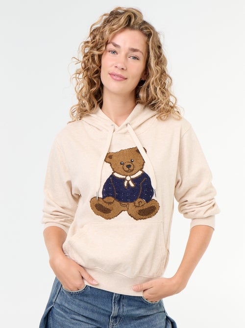 Hooded Sweatshirt with Embroidered Bear - Kiabi