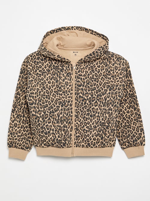 Hooded zip-up sweatshirt with all-over print - Kiabi