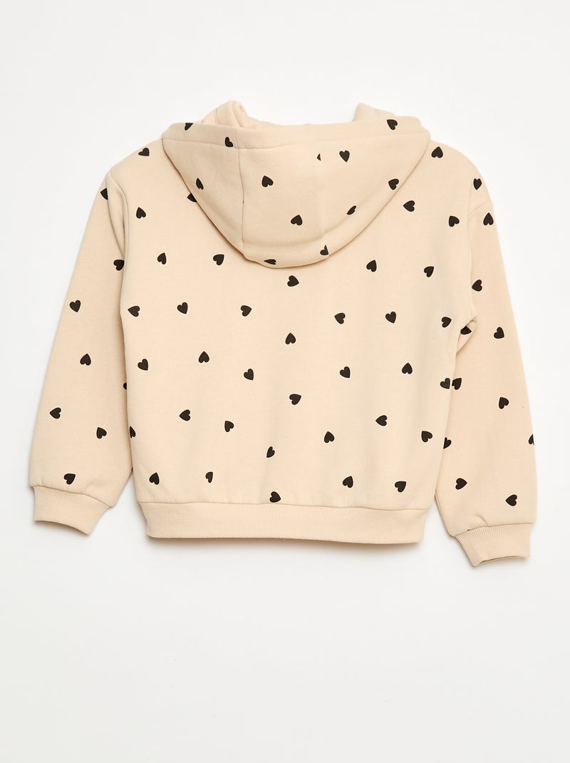 Hooded zip-up sweatshirt with all-over print Beige - Kiabi