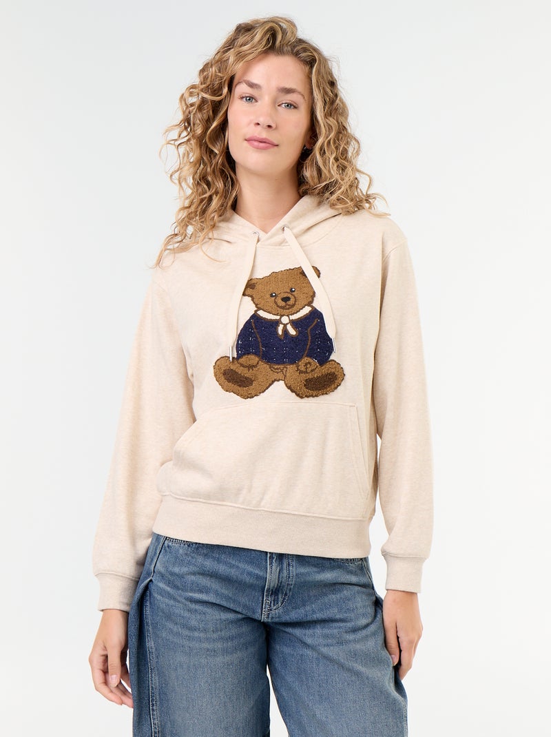 Hoodie mit gesticktem Bären Beige - Kiabi