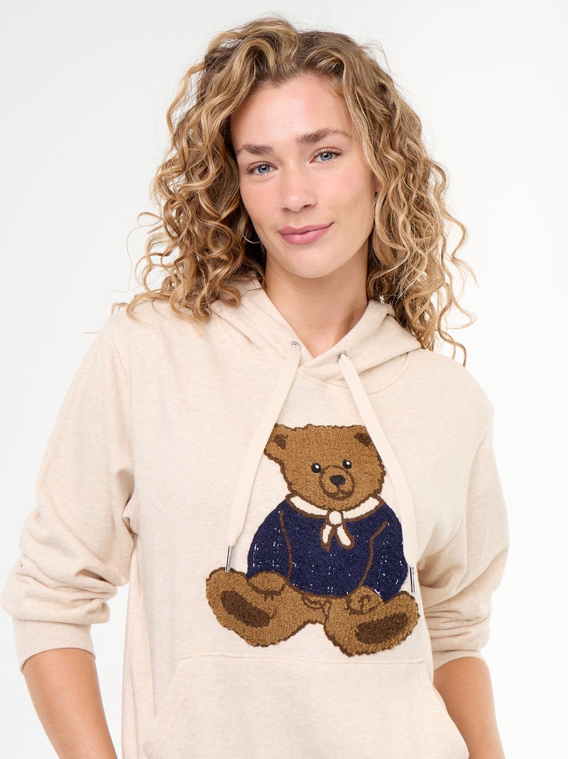 Hoodie mit gesticktem Bären Beige - Kiabi