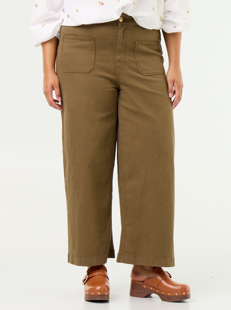 Hose mit weitem Bein / Wide Leg, normale Taille Khaki - Kiabi