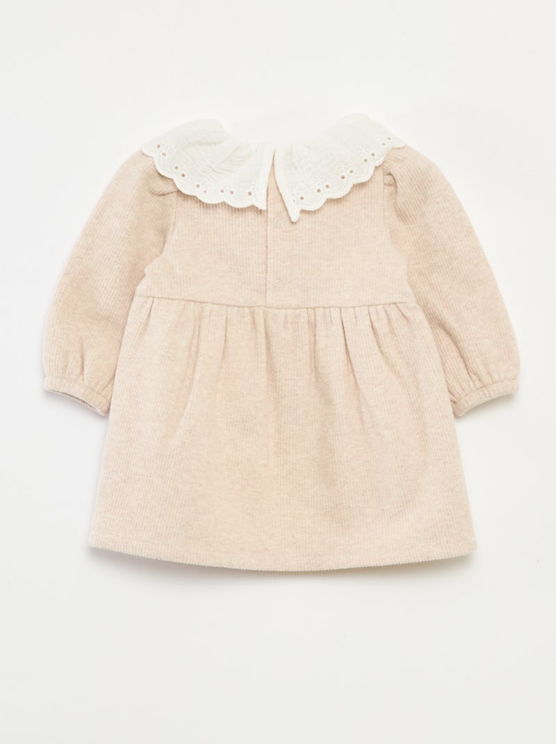 Interlock Dress with Large Cotton Gauze Collar Beige - Kiabi