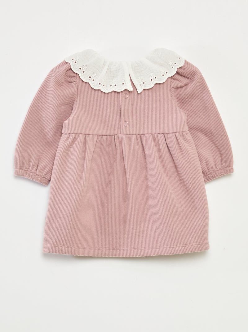 Interlock Dress with Large Cotton Gauze Collar Pink - Kiabi