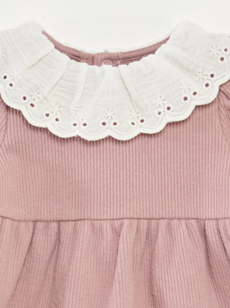 Interlock-Kleid mit grossem Baumwollgaze-Kragen Rosa - Kiabi