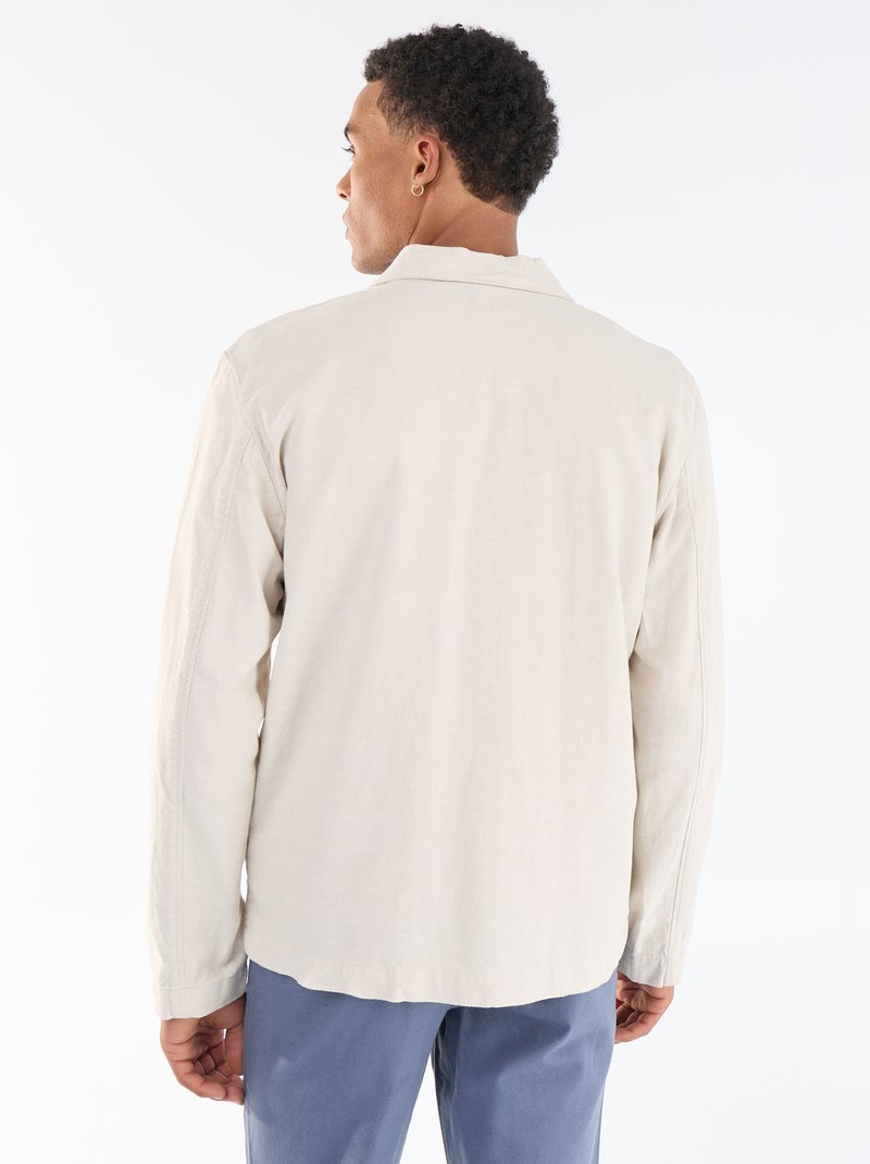Jacke aus Baumwolle und Leinen mit aufgesetzten Taschen Beige - Kiabi