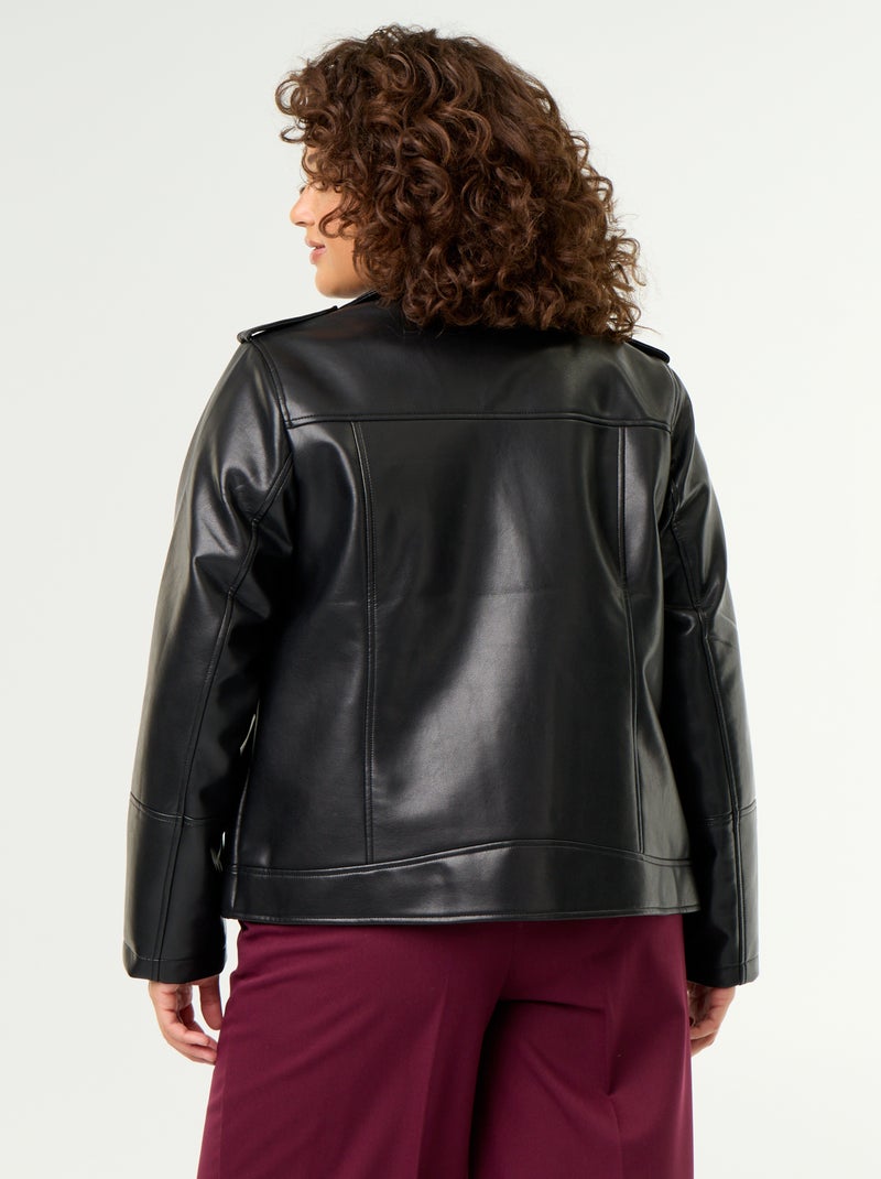 Jacke aus Kunstleder mit Reverskragen Noir - Kiabi