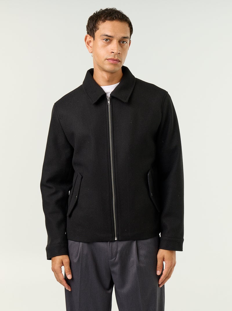 Jacke in Wolloptik mit Hemdkragen Schwarz - Kiabi