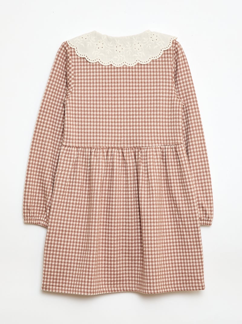Jacquard Knit Dress with Peter Pan Collar Beige - Kiabi