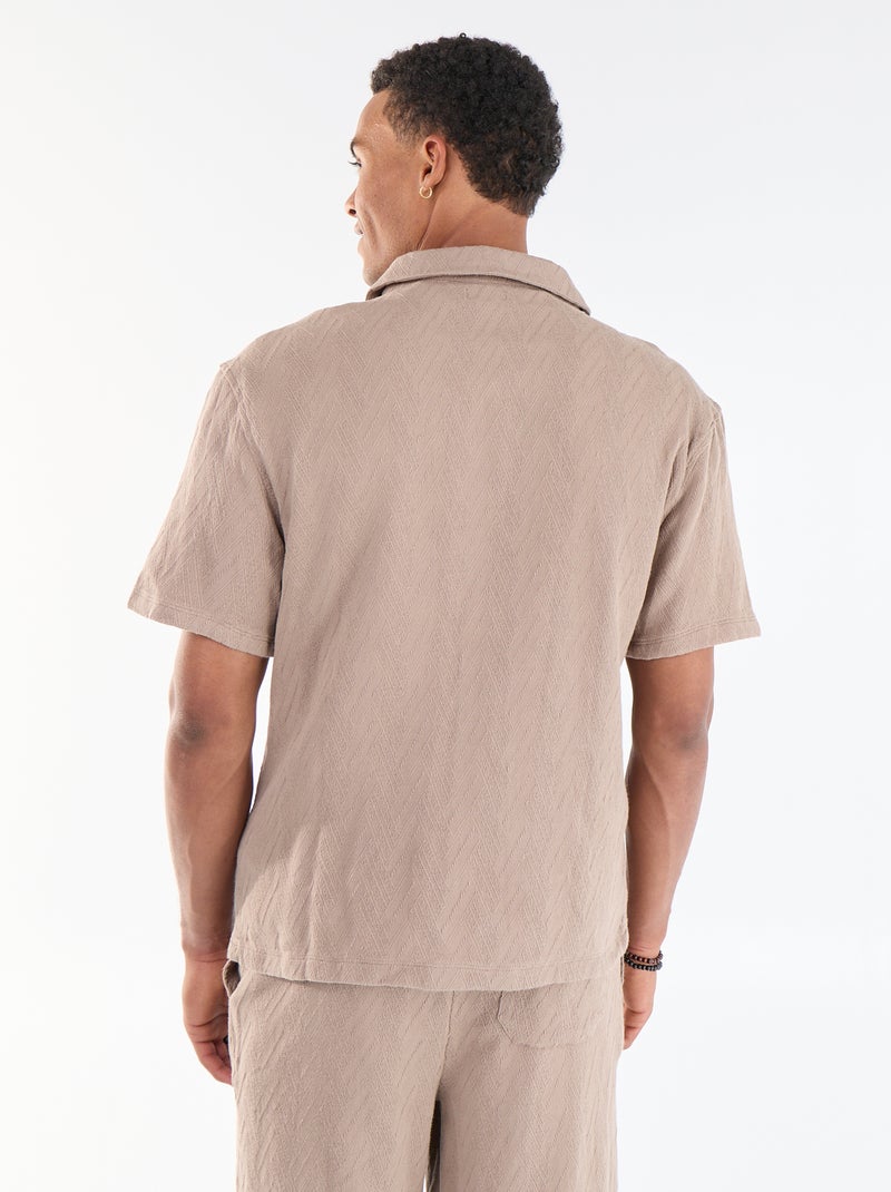 Jacquard Knit Short-Sleeve Shirt Beige - Kiabi