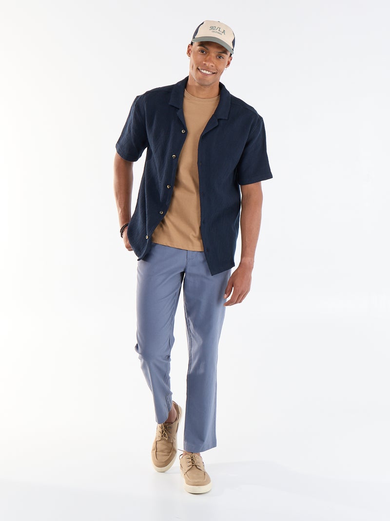 Jacquard Knit Short-Sleeve Shirt Blue - Kiabi