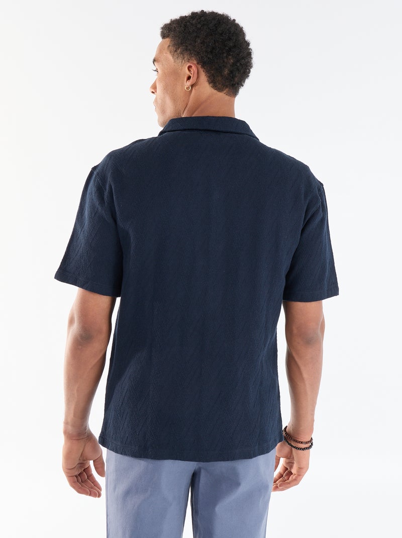 Jacquard Knit Short-Sleeve Shirt Blue - Kiabi