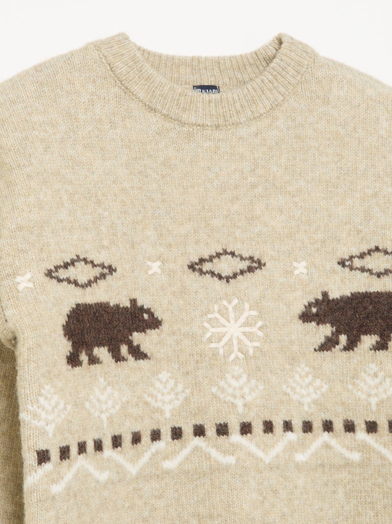 Jacquard knit sweater with 'bear' motifs Beige - Kiabi