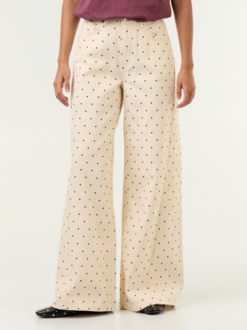 Jean coupe large à pois Blanc - Kiabi