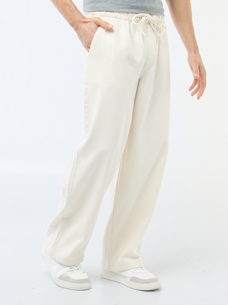 Jean coupe large avec taille élastiquée Blanc - Kiabi