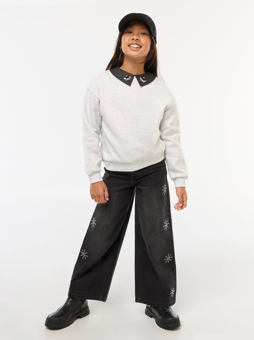 Jean large avec flocons à strass - Kiabi