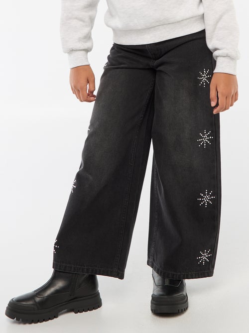 Jean large avec flocons à strass - Kiabi