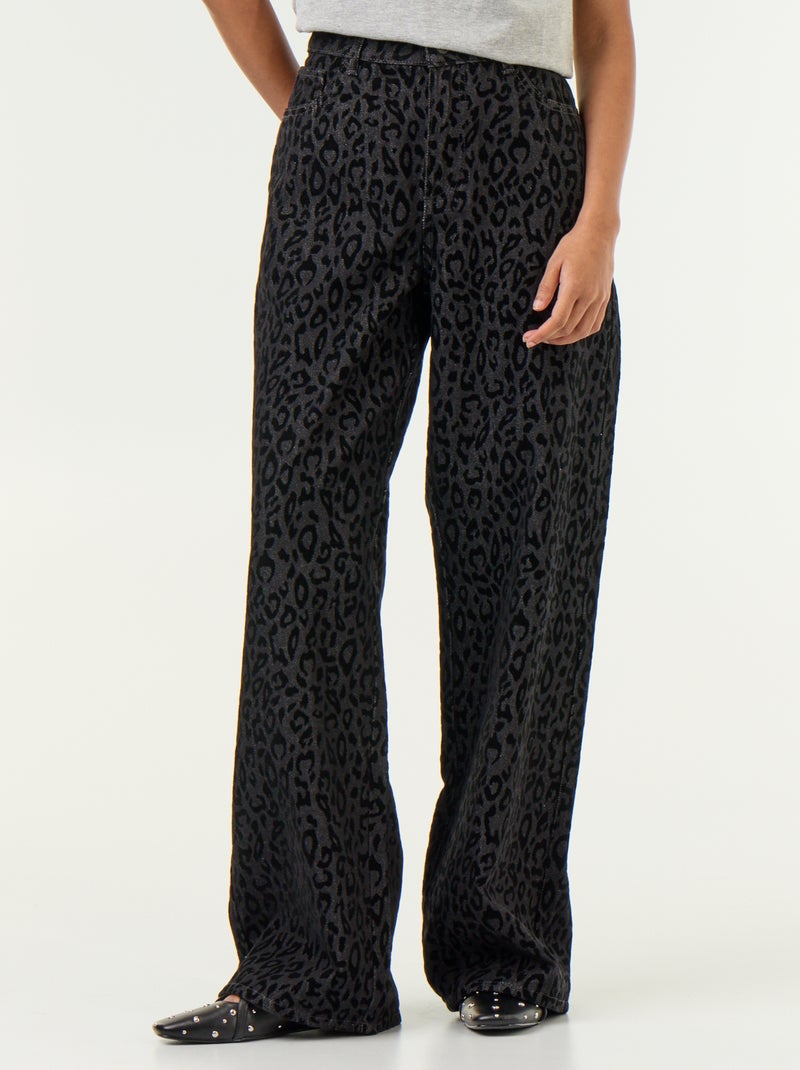 Jean large avec motif léopard Noir - Kiabi