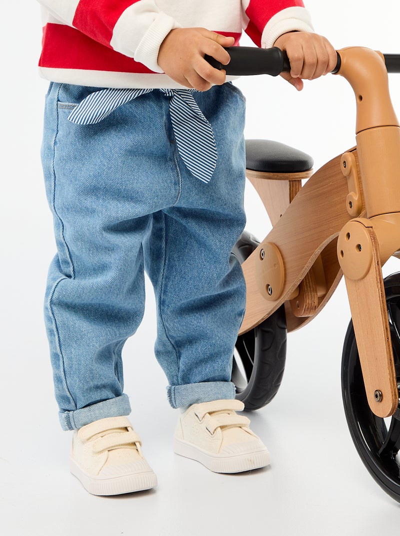 Jean paperbag + ceinture à motif Bleu - Kiabi