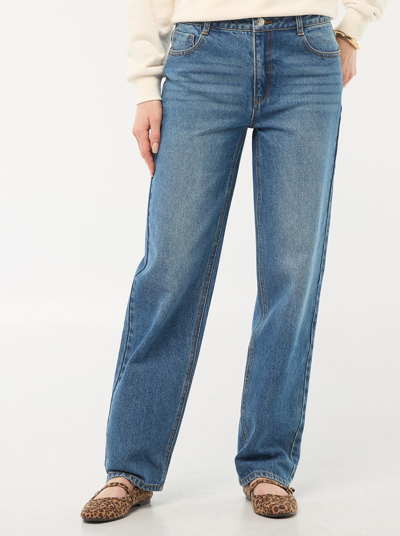 Jean straight / coupe droite à taille haute - L32 Bleu - Kiabi