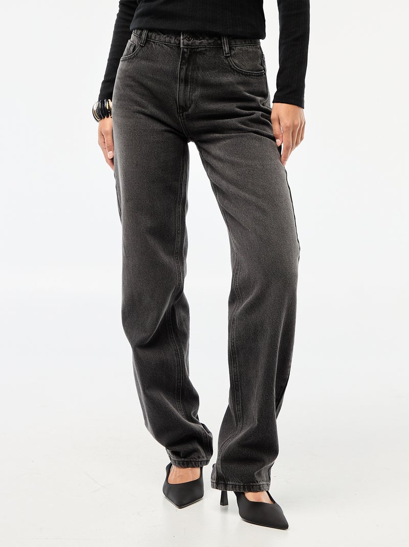 Jean straight / coupe droite à taille haute - L32 Noir - Kiabi