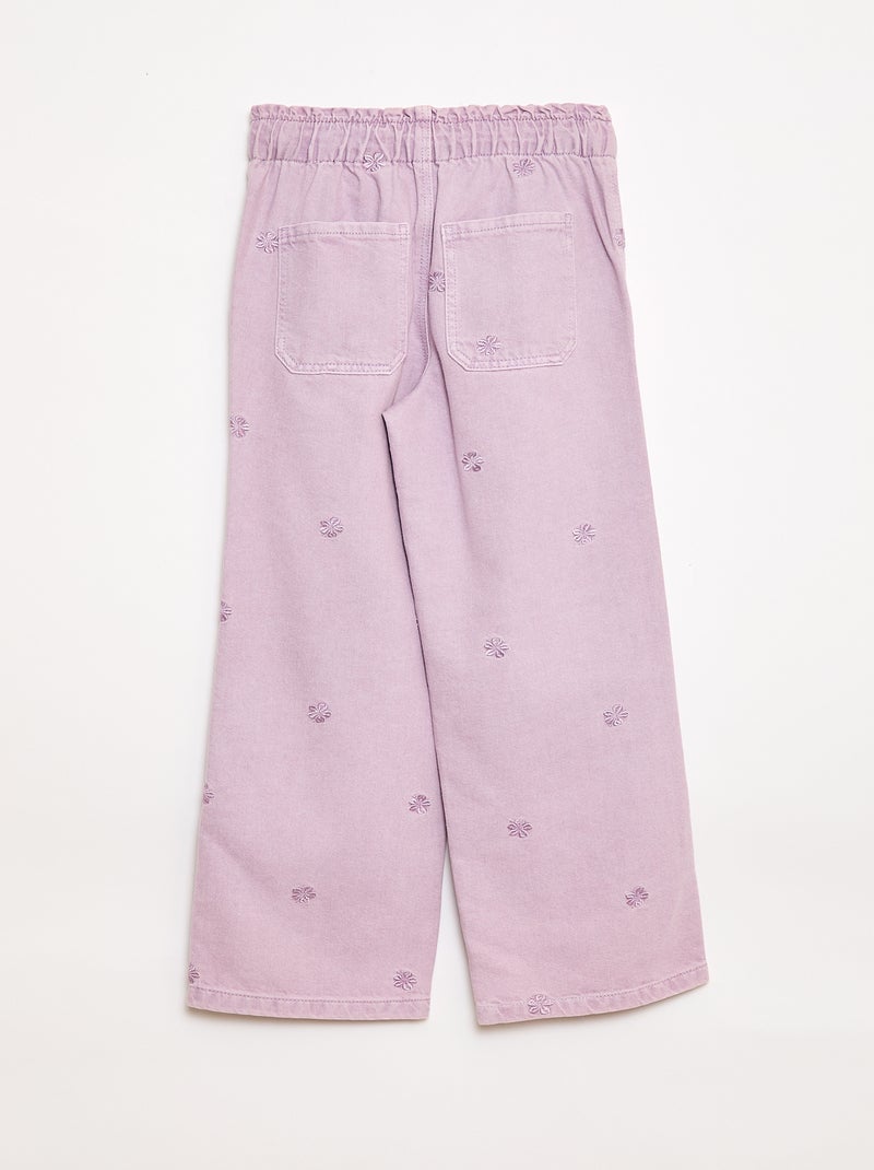 Jean wide leg à motif brodé Violet - Kiabi