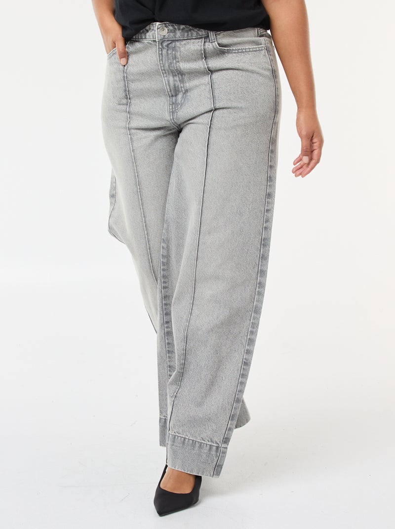Jean wide leg taille haute avec plis devant Gris - Kiabi