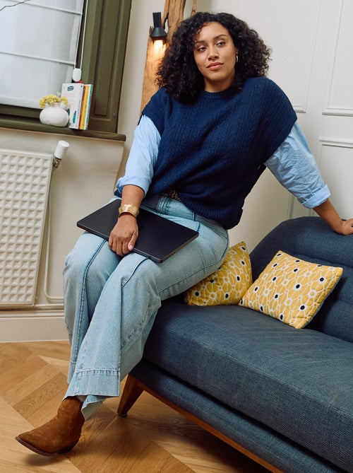 Jean wide leg taille haute avec plis devant - Kiabi