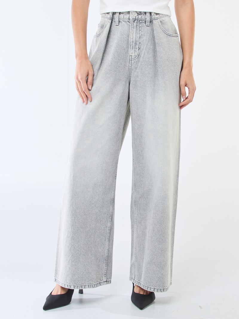 Jean wide leg taille haute Gris - Kiabi