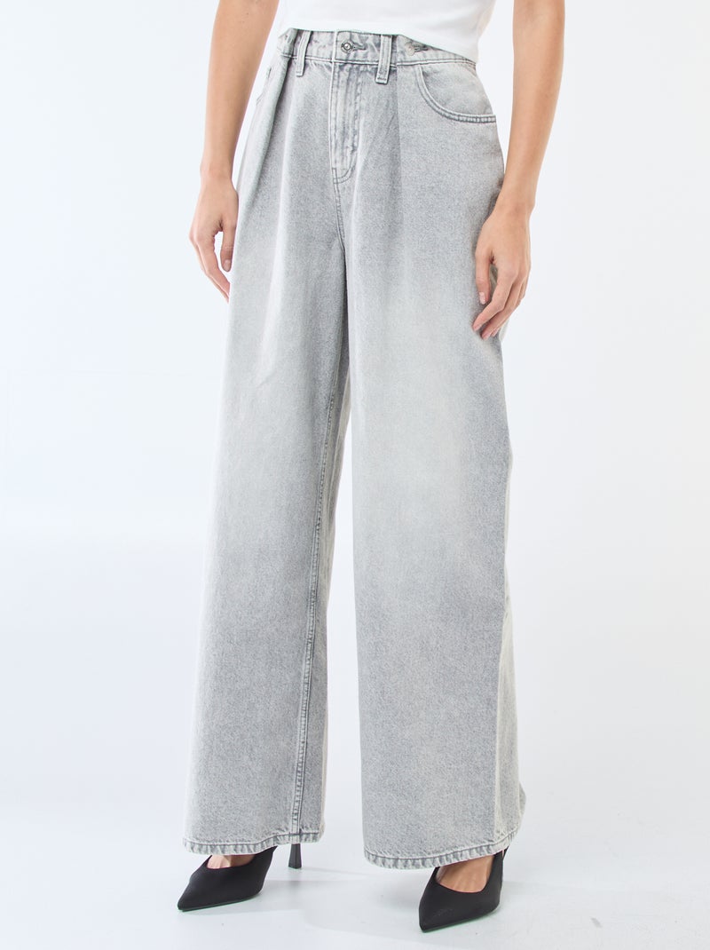 Jean wide leg taille haute Gris - Kiabi