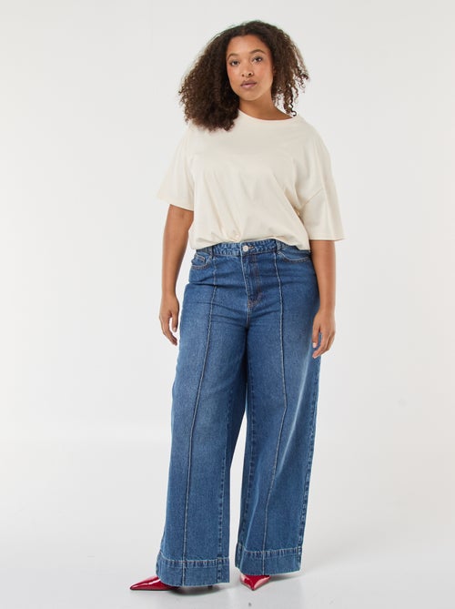 Jeans a gamba larga a vita alta con pieghe sul davanti - Kiabi