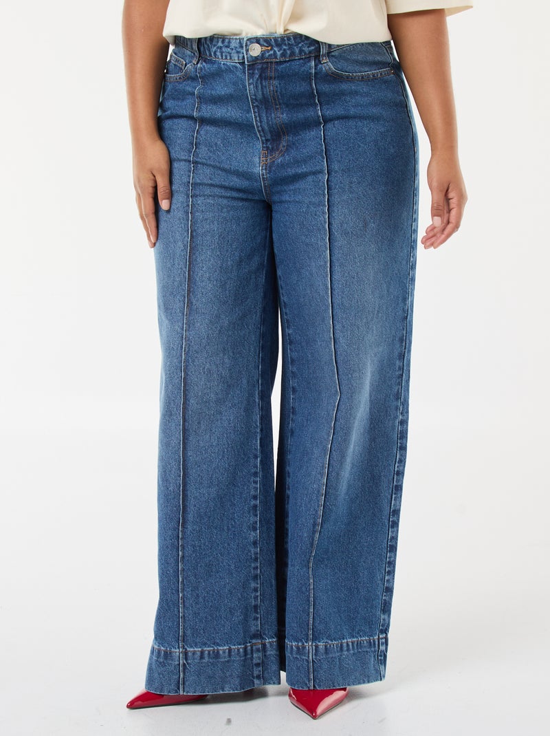 Jeans a gamba larga a vita alta con pieghe sul davanti Blu - Kiabi