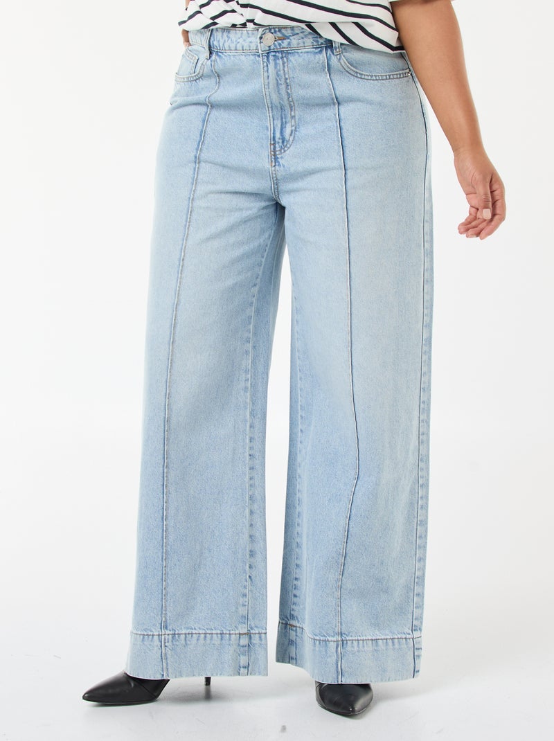 Jeans a gamba larga a vita alta con pieghe sul davanti Blu - Kiabi