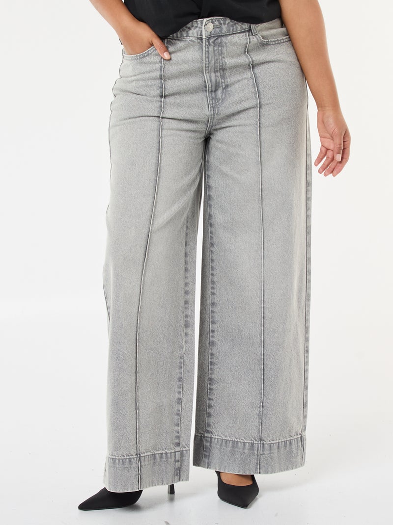 Jeans a gamba larga a vita alta con pieghe sul davanti Grigio - Kiabi