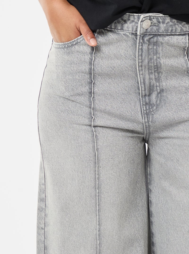 Jeans a gamba larga a vita alta con pieghe sul davanti Grigio - Kiabi