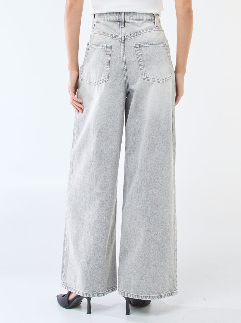 Jeans a gamba larga a vita alta Grigio - Kiabi