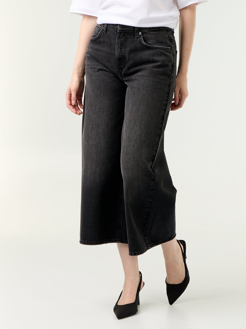 Jeans a gamba larga a vita alta Nero - Kiabi