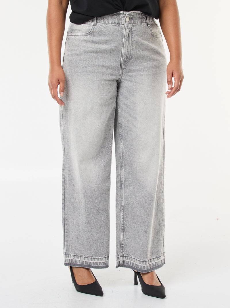 Jeans a gamba larga con orli grezzi Grigio - Kiabi