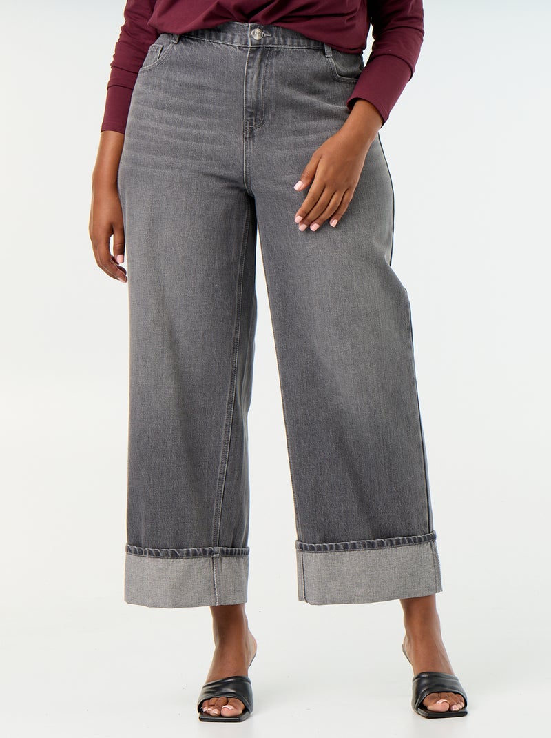 Jeans a gamba larga con risvolto alla base Grigio - Kiabi