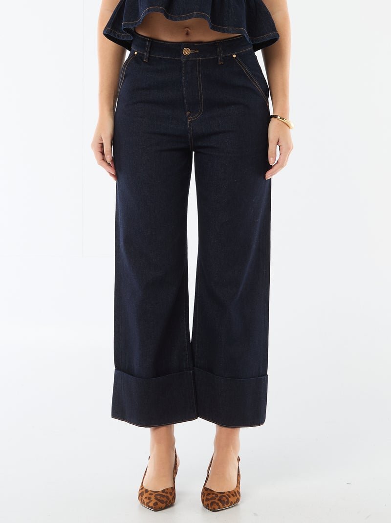 Jeans a vita alta con risvolto sul fondo Blu - Kiabi