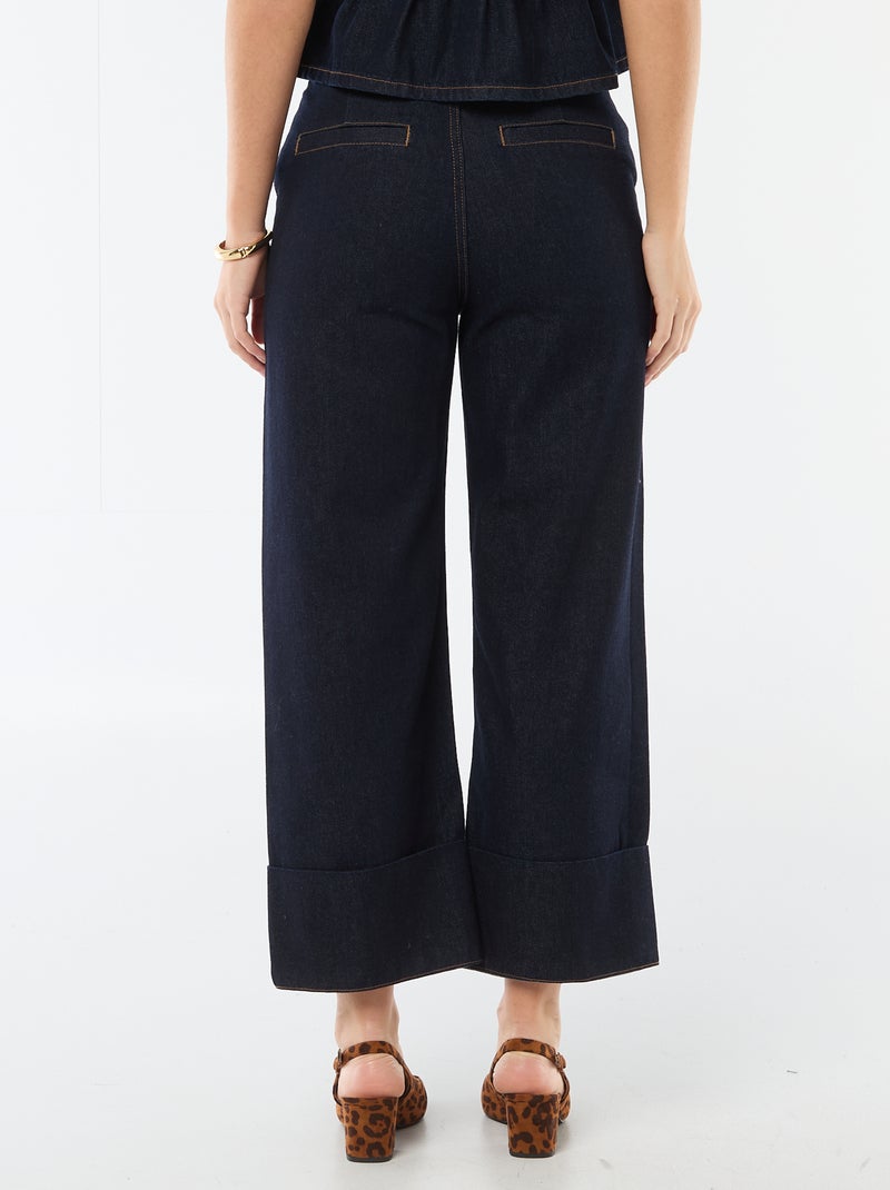 Jeans a vita alta con risvolto sul fondo Blu - Kiabi