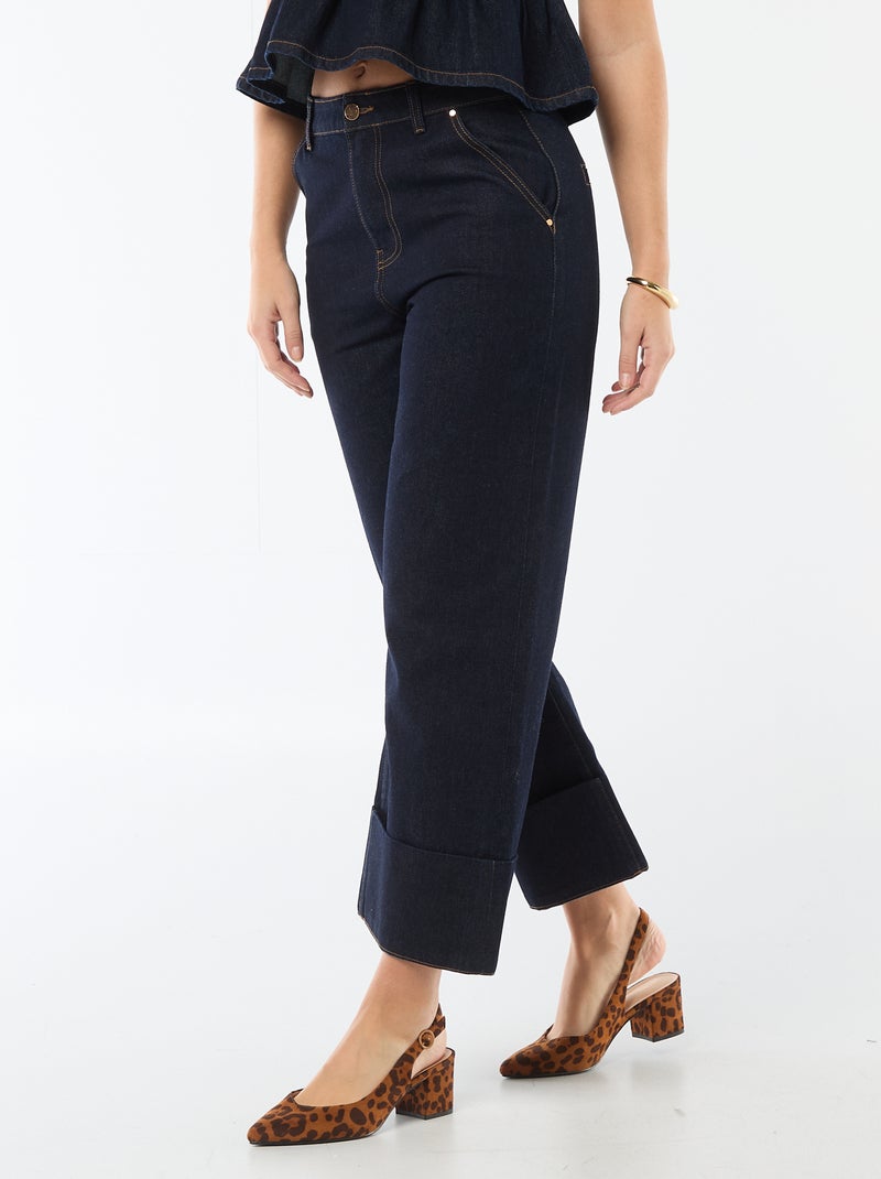 Jeans a vita alta con risvolto sul fondo Blu - Kiabi
