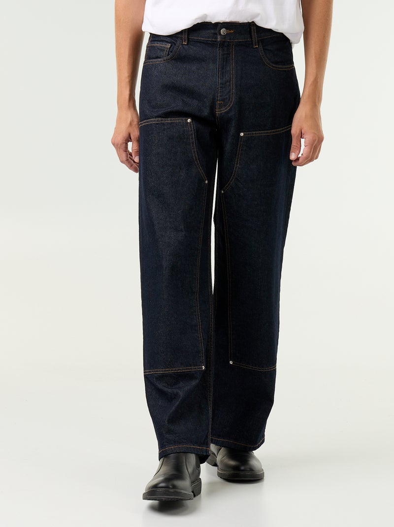 Jeans baggy a tinta unita con inserti fantasia Blu - Kiabi
