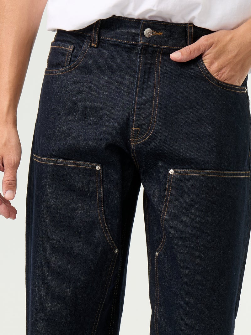 Jeans baggy a tinta unita con inserti fantasia Blu - Kiabi