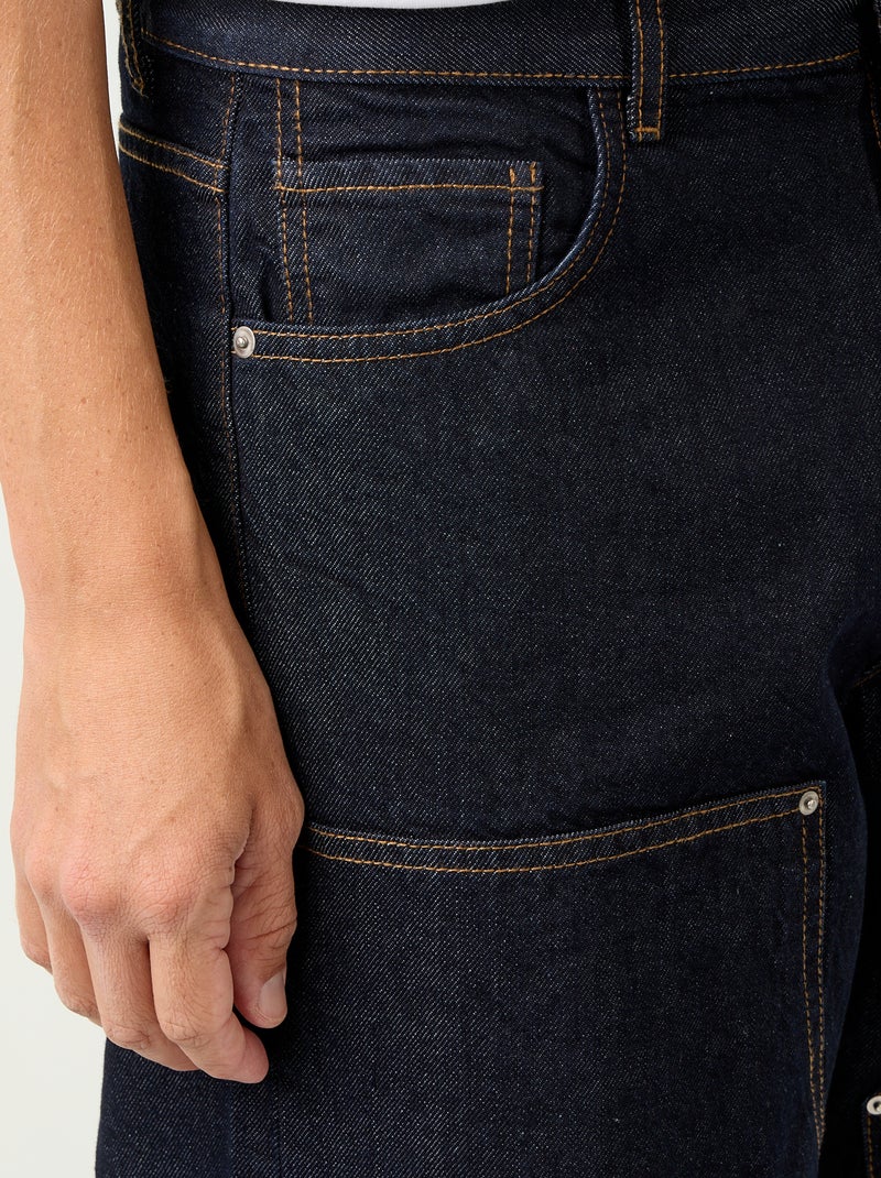 Jeans baggy a tinta unita con inserti fantasia Blu - Kiabi