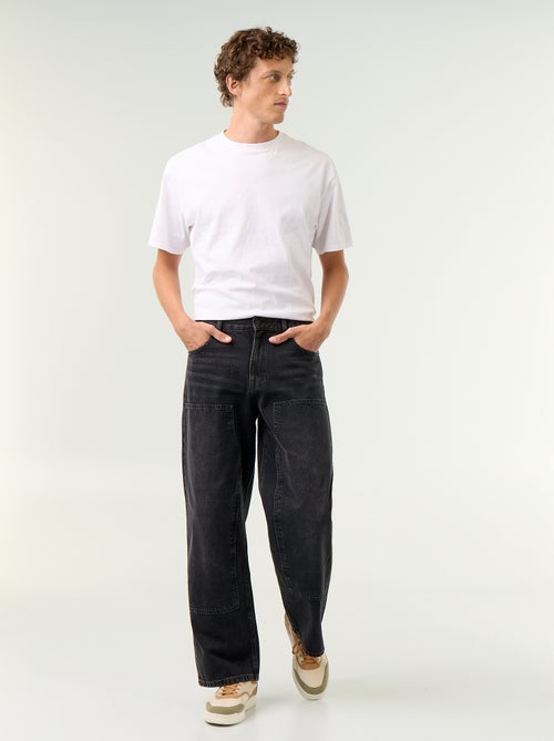 Jeans baggy a tinta unita con inserti fantasia - Kiabi Jeans baggy a tinta unita con inserti fantasia - Kiabi